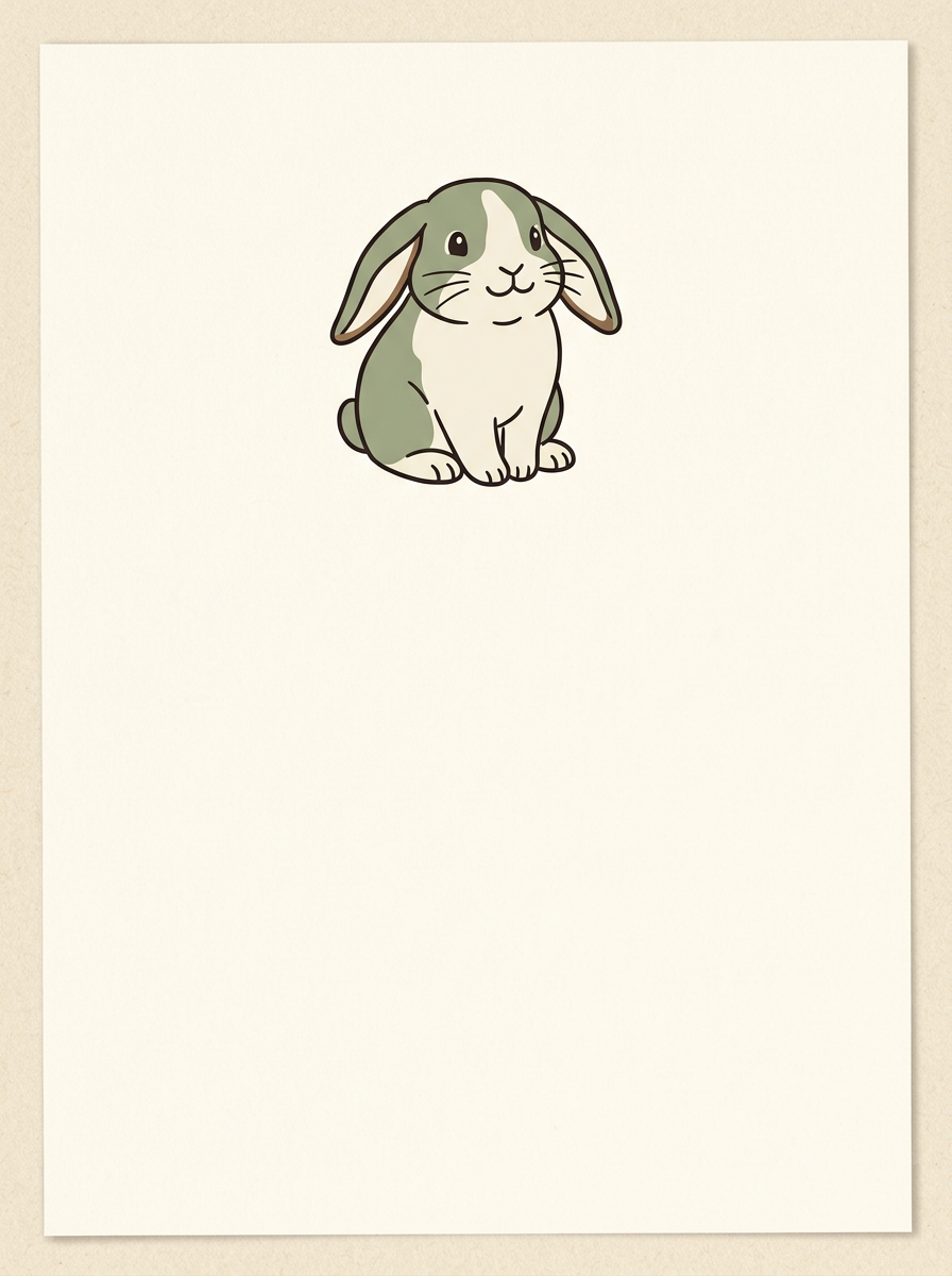 A cream sheet with a small illustrated lop-eared rabbit at the top